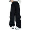 thumbnail image 1 of Staki Girl Uniform Pants Girls Cargo Pants Casual Baggy Wide Leg Elastic Waist Jogger Trousers with Pockets(Black,13-14 Years), 1 of 6