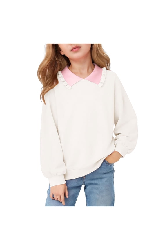 Girl's Bow Front Shirt Cute Mock Neck Long Flounce Sleeve Blouse Top White Dress Shirt Girls 2-5Y 6-10Y 11-15Y(White,9-10 Years)