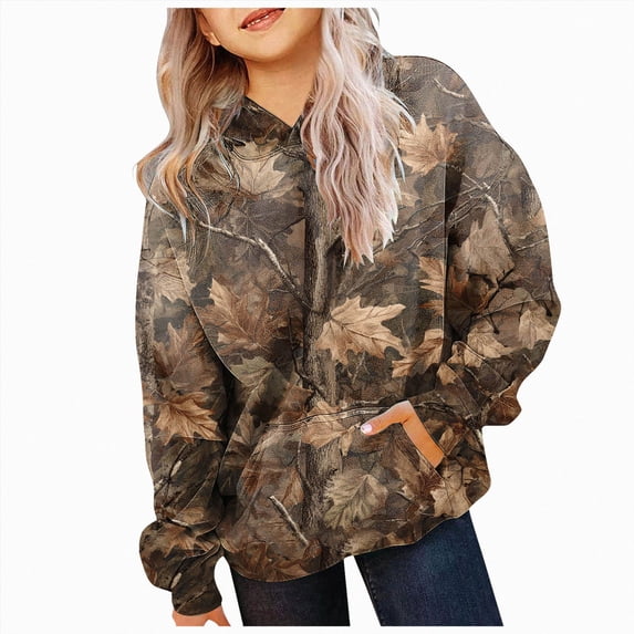 Staki Girl's Camo Hoodies Long Sleeve Camouflage Print Hooded Sweatshirts Pullover Vintage Tops Streetwear 2-12Y(Orange,3-4 Years)