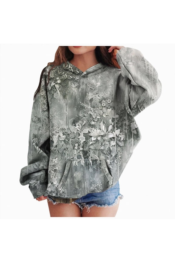 Girl's Camo Hoodies Long Sleeve Oversized Sweatshirts Hoodie Pullovers Streetwear Trendy 2-12Y(Gray,9-10 Years)