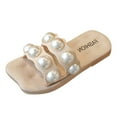 thumbnail image 1 of Staki Girl's Pearls Dress Flat Sandals Glitter Rhinestone Summer Open Toe Teens Slides Beige,11 Little Kid, 1 of 7