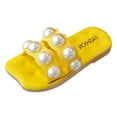 thumbnail image 1 of Staki Girl's Pearls Dress Flat Sandals Glitter Rhinestone Summer Open Toe Teens Slides Yellow,5.5 Big Kid, 1 of 6
