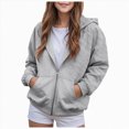 thumbnail image 1 of Staki Girl's Solid Hoodie Zip Up Long Sleeve Preppy Cute Sweatshirts Hoodies Tween Girls Trendy Clothes 1-14Y(Gray,3-4 Years), 1 of 7