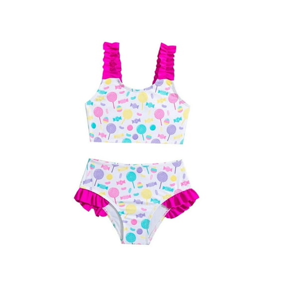 Staki Girls 2 Piece Bikini Set Girls Swimwear Halter Triangle Bikini Set Ruffled Hawaii Beach Sport Two Piece Swimsuits 6M,12M,18M,24M,2-3Y(Pink,18-24 Months)
