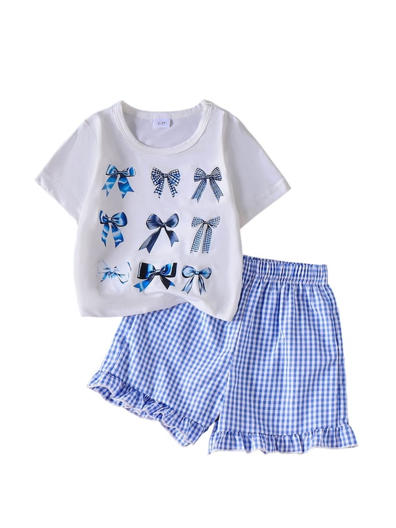 Girls 2 Piece Short Set Summer Outfits T-Shirt Shorts Kids Casual Clothing for School Vacation Girl Shorts Set 3Y 4Y 5Y(White,5-6 Years)