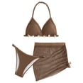 thumbnail image 1 of Staki Girls Bathing Suits Swim Suit Girl's 3 Piece Bikini Sets Spaghetti Strap High Waist Swimsuits with Ruched Cover Up Skirt 8-13Y(Coffee,8-9 Years), 1 of 6