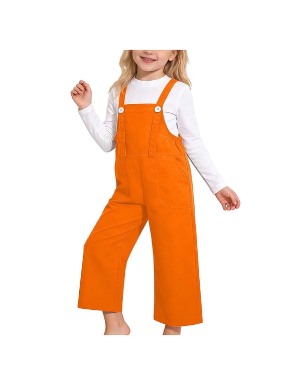 Girls Bib Overalls Summer Outfits Adjustable Strap Long Pants Casual Rompers Jumpsuits with Pockets 4-16 Years,9-10 Years
