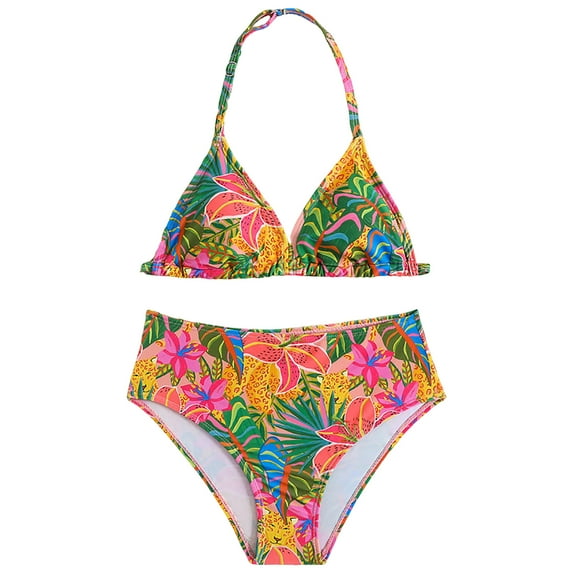 Staki Girls' Bikini Sets Girls Swimsuit 2 Piece Girls' Swimwear Top High Waisted Bottom Bathing Suits for Teens 7Y,8Y,9Y,10Y,11-12Y(Orange,9-10 Years)
