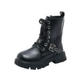 thumbnail image 1 of Staki Girls' Boots Girls Lace Up Ankle Boots Leather Combat Riding Boots Side Zipper Lug Sole Ankle Booties(Black,12 Little Kid), 1 of 9