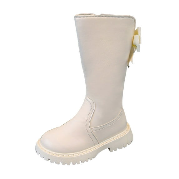 Staki Girls' Boots Girls Leather Knee High Boots Fashion Side Zipper Winter Tall Riding Boots for Kid(Beige,2 Big Kid)