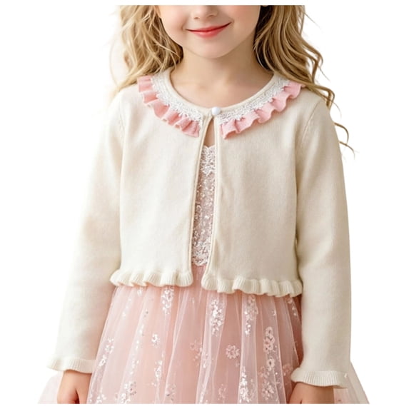 Staki Girls Cardigan Girls Sweater Kids Knit Hollow Out Long Sleeve Button Cover Up Cropped Tops 1-14Y,4-5 Years