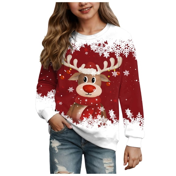 Staki Girls Christmas Shirt Girls Fall Sweatshirt Tween Crewneck Cable Knit Tops 1T 2T 3T 4T 5T 6T 7T 8T 9T 10T 11T 12T 13T 14T(Red,5-6 Years)