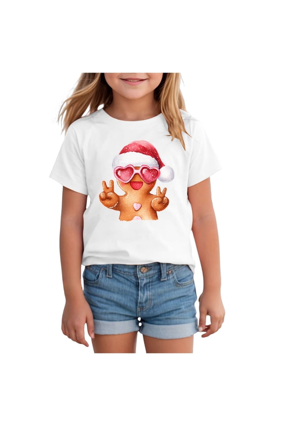 Girls Christmas Shirts Holiday Snowman Xmas T-Shirt(White,7-8 Years)