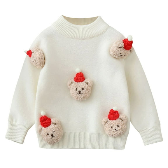 Staki Girls Christmas Sweatshirt Toddler Girl Sweater Cute Knitted Pullover Fall Winter Clothes(White,6-7 Years)