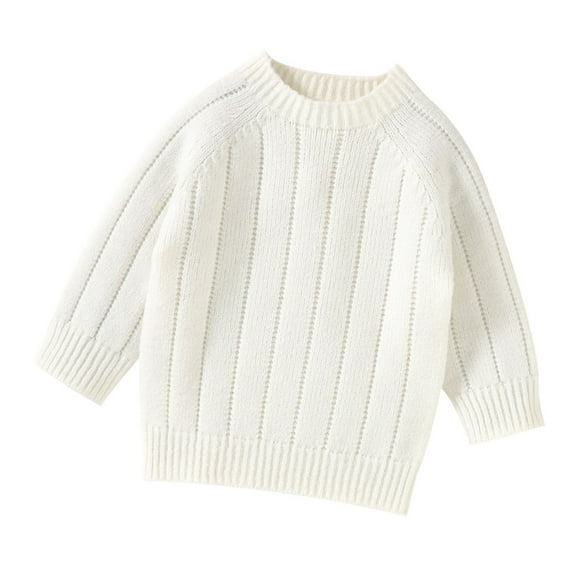 Staki Girls Clothes Girls Long Sleeve Sweaters Crew Neck Knit Pullover Top(White,12-18 Months)