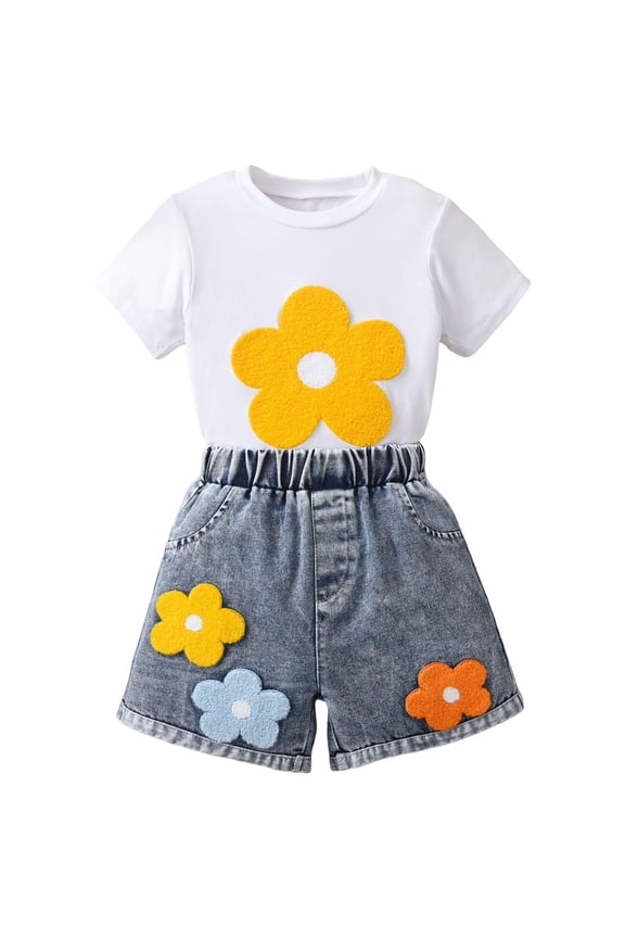 Girls Cotton Shorts Outfit for Girls Two Piece Short Sleeve Top Elastic Waist Shorts Set Casual Clothing Sets 2T 4T 6T White,4-5 Years