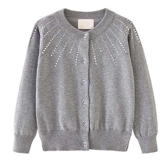 Staki Girls Cute Cardigan Cotton Knit Kids Cardigan Long Sleeve Crew Neck Button Sweaters for Girl,7-8 Years