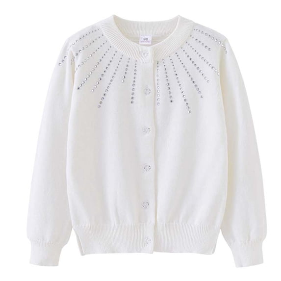 Staki Girls Cute Cardigan Cotton Knit Kids Cardigan Long Sleeve Crew Neck Button Sweaters for Girl,7-8 Years