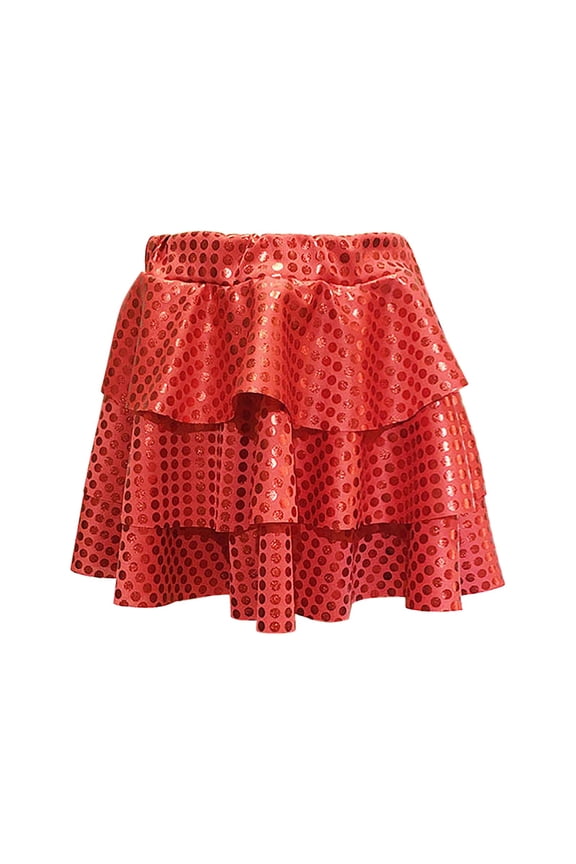 Girls Dance Tutu Skirt Girls Metallic Skater Skort Kids High Waisted Shiny Dance Scooter Skirt(Red,8-9 Years)