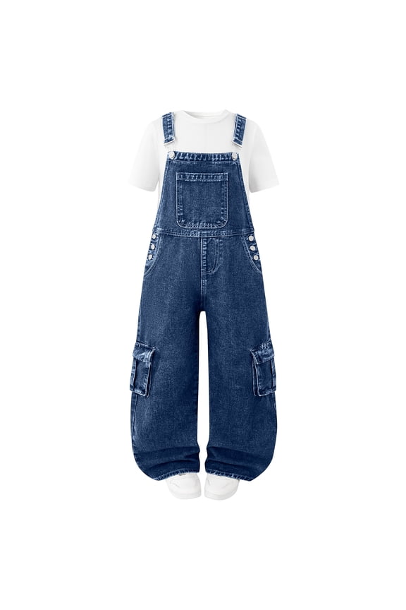 Girls Denim Overalls Girl's Overalls Jeans Denim Cute Fashion Trendy Wide Leg Dungarees Denim Pants Jumpsuits 8-14Y(Blue,11-12 Years)