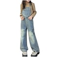thumbnail image 1 of Yammkia Girls' Denim Overalls Girls Overalls Denim Bib Distressed Jumpsuit Kids Blue Baggy Jean Pants with Pockets 5-16 Years,11-12 Years, 1 of 9