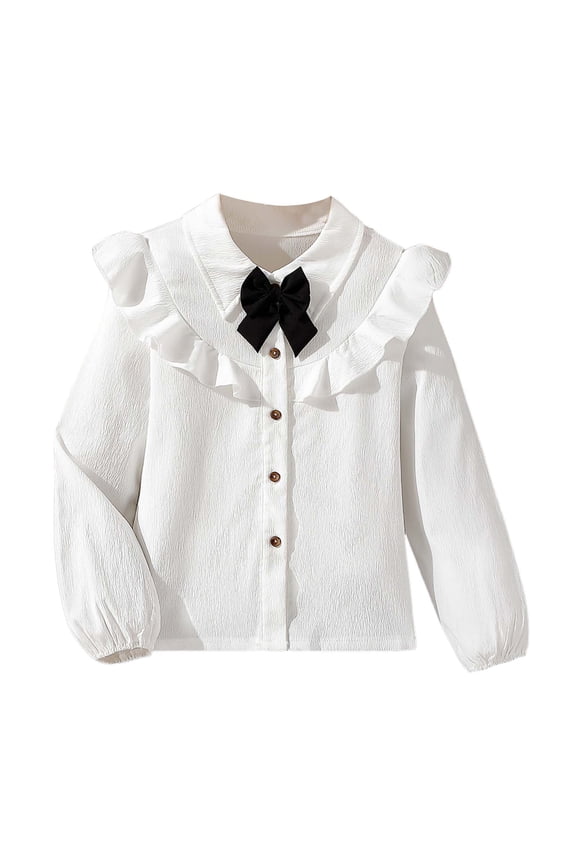 Girls Dress Shirt Button Down Blouse Kids School Uniform with Peter Pan Collar Girls White Dressy Top 7-12Y(White,8-9 Years)
