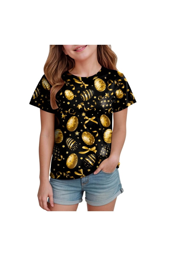 Girls Easter Shirt Toddler Girls Easter Shirts Cute Bunny Tshirts Happy Easter Tees Cotton Short Sleeve Tops 1-9Y 10-13Y(Black,12-13 Years)