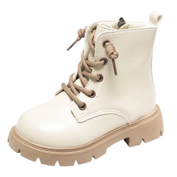 Staki Girls Fall Boots Kids Girls' Boots Children's Boots Outdoor Boots Girls' Plush Short Boots(Beige,1 Big Kid)