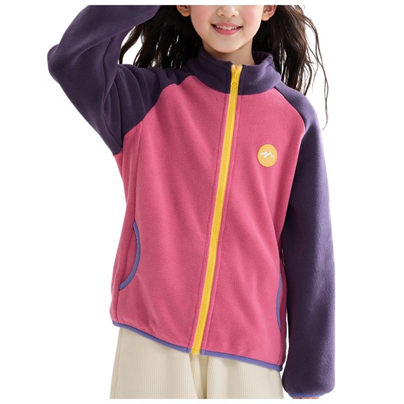 Staki Girls Fall Jacket Girls Polar Fleece Jacket Kids Full Zip Lightweight Fall Winter Coat Outerwear with Pockets(3-4 Years,Red)