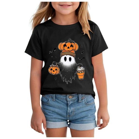 Staki Girls Fall Shirts Toddler Baby Girl Halloween T-Shirts Cutest in Graphic Shirts Kid Short Sleeve Tees Vintage Top(Black,9-10 Years)