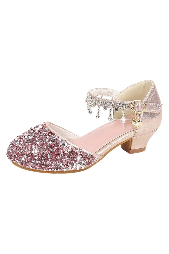 Girls Fancy Shoes Little Kids Girls Dress Pumps Glitter Sequins Princess Low Heels Princess Dress Shoes Party Dance Shoes Rhinestone Sandals Pink,2.5 Big Kid