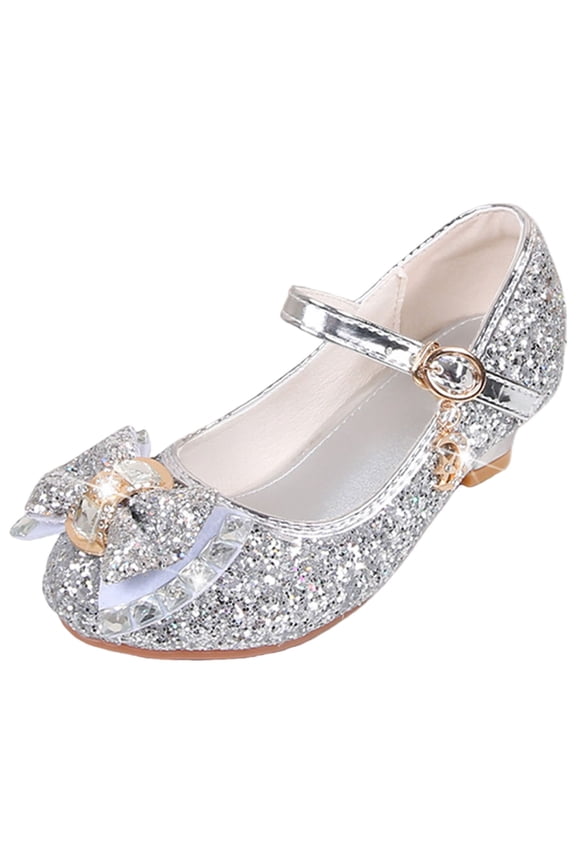 Girls Fancy Shoes Toddler Little Girls Mary Jane Ballerina Flats Shoes Slip-on School Party Dress Shoes Silver,2.5 Big Kid
