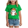 thumbnail image 1 of Staki Girls Halloween Shirts Girl Halloween Shirt Tshirt Short Sleeve Tee Top Kids Season Fall Outfit(Green,13-14 Years), 1 of 5