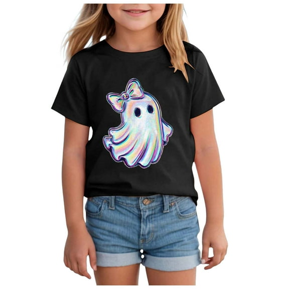 Staki Girls Halloween Shirts Girls Halloween Shirt Cute Cotton Short Sleeve Tees(Black,2-3 Years)