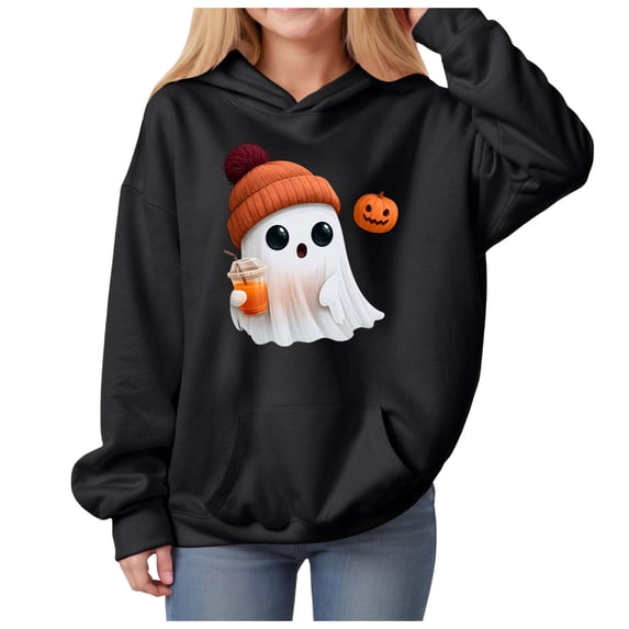 Staki Girls Halloween Sweatshirt Long Sleeve Pullover Hoodies Cute Hoodie Fall Winter Trendy Clothes for Girl(Black,11-12Years)
