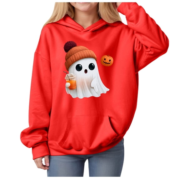 Staki Girls Halloween Sweatshirt Long Sleeve Pullover Hoodies Cute Hoodie Fall Winter Trendy Clothes for Girl(Red,3-4 Years)