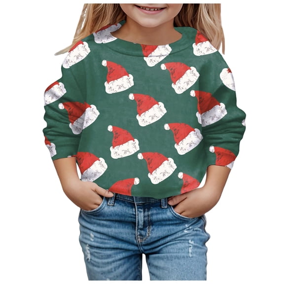 Staki Girls Holiday Sweaters Girls Tops Kids Long Sleeve Pullover Sweatshirts Girls Cropped Crewneck Sweatshirt for Teen Girl(Army Green,3-4 Years)