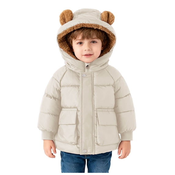 Staki Girls Hooded Puffer Jacket with Bear Ear Lightweight Warm Winter Coat Outerwear With Pockets Toddler Jacket 1Y,2T,3T,4T,5T,6Y(White,2-3 Years)