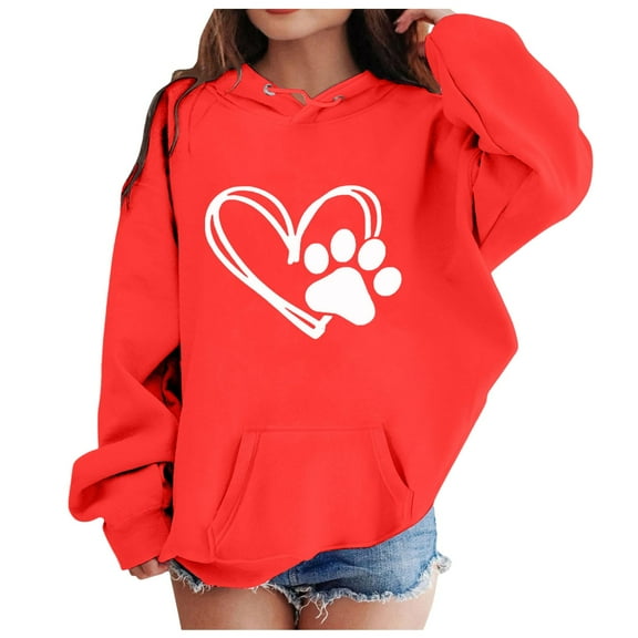 Staki Girls Hoodies Bow Letter Graphic Hoodie Lightweight Sweatshirts Cute Preppy Coquette Tops (Red,8-10 Years)