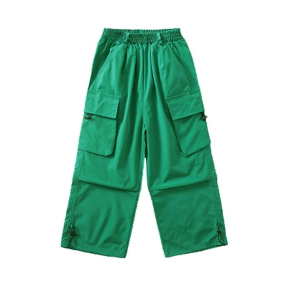 Staki Girls Joggers Cargo Pants for Girls Parachute Baggy Joggers Elastic Waist Wide Leg Hip Hop Dance Outfits(Green,3-4 Years)