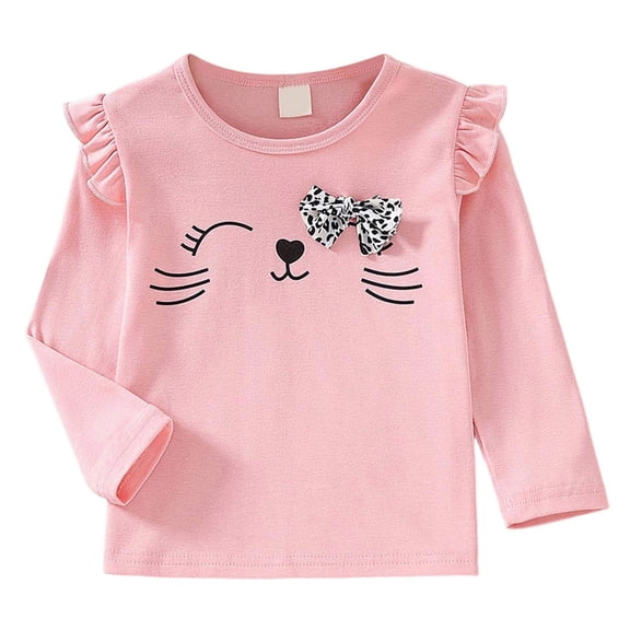 Staki Girls Long Sleeve Shirts Kids Casual Crewneck Tops Fashion Tees Long Sleeve Tops for Girls 3-7Y(Pink,5-6 Years)