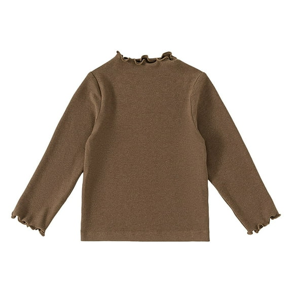 Staki Girls Long Sleeve Shirts Kids Crewneck Soft Tunic Tops T-Shirts Long Sleeve Fall Tops for Teen Girls(Coffee,12-18 Months)