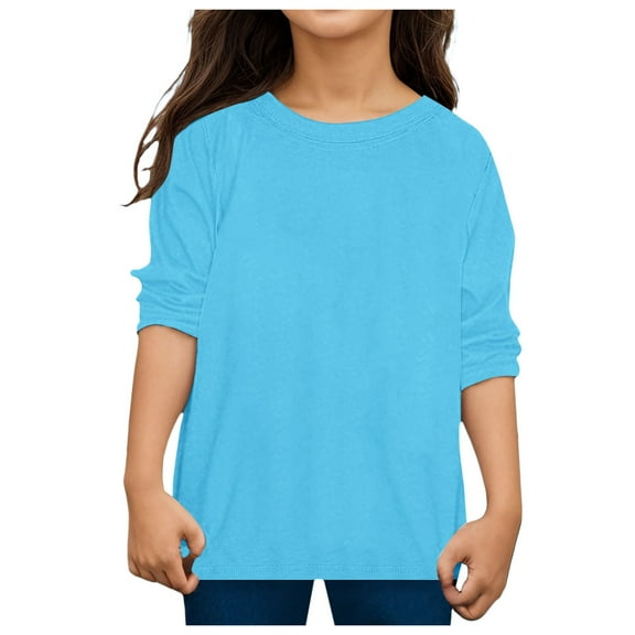 Staki Girls Long Sleeve T Shirts Kids Crewneck Fall Winter Tops Basic Tees Toddler Girl Long Sleeve Shirts(Sky Blue,8-9 years)