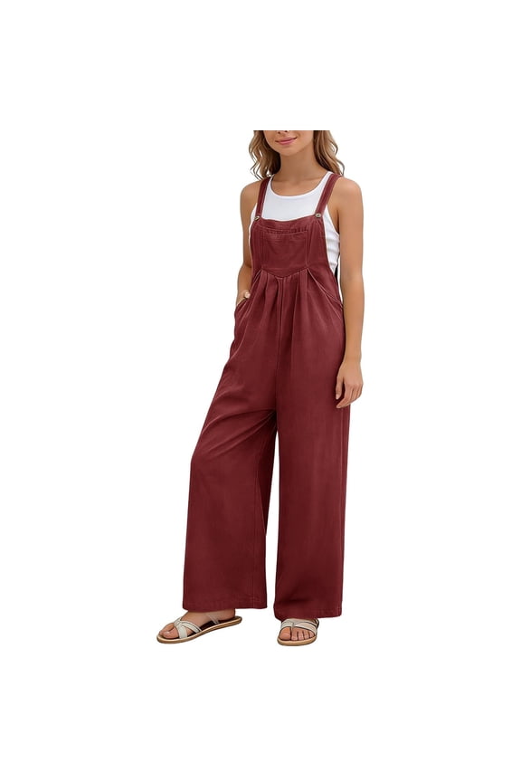 Girls Overalls Kids Cute Adjustable Straps Wide Leg Jumpsuit with Pockets 4-15 Years,8-9 Years