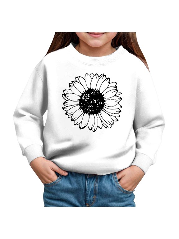 Girls Oversized Crewneck Sweatshirts Kids Fashion Fleece Drop Shoulder Pullover(White,3Y)