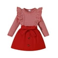 thumbnail image 1 of Staki Girls Plaid Clothes Set Girl Fall Clothes Sets: 2 Piece Fall Winter Outfit Long Sleeve Ruffle Top Mini Skirt for Girl(Red,2-3 Years), 1 of 6