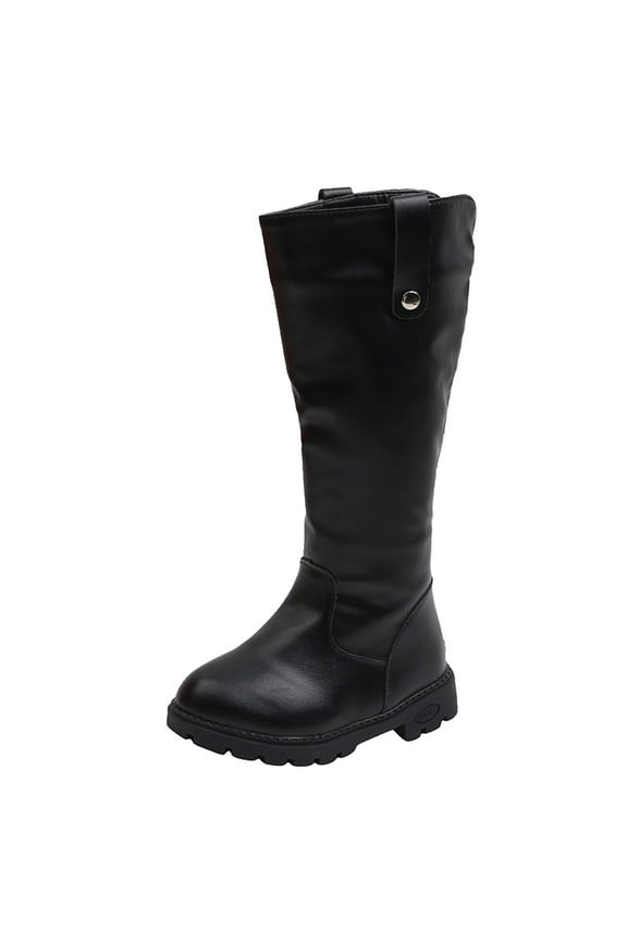 Girls Riding Boots Girls Leather Lace-Up Waterproof Side Zipper Mid Calf Combat Riding Winter Boots(Black,11.5 Little Kid)