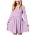 thumbnail image 1 of Staki Girls Ruffled Long-Sleeve Dress Girls Long Sleeve Dresses Sweatshirt Dress Kids Casual Crewneck Rib Knit Dress(Light Purple,10-11 Years), 1 of 9