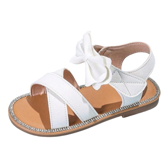 Staki Girls Sandals Glitter Crisscross Strappy Open Toe with Bow Summer Dress Sandals White,13.5 Little Kid
