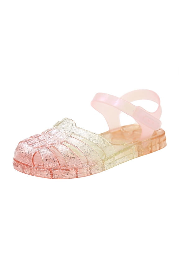 Girls Sandals Jelly Sandals for Girls,Closed Toe Princess Costume Summer Dress Shoes Water Beach Flat Sandals for Toddler/Little Kid/Big Kid(Orange,13 Little Kid)